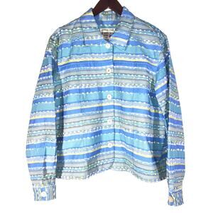 Coldwater Creek Button Front Unlined Blue & Yellow Striped Jacket XL